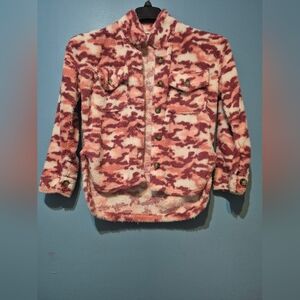 Kids Pink Camo Sherpa Jacket - Cozy Button-Up Coat
